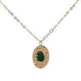 Collier doré ovale martelé onyx verte 60 cm