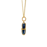 Collier doré pendentif cage en lapis lazulis