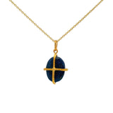 Collier doré pendentif cage en lapis lazulis