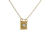 Collier doré plaque carrée oeil préhnite