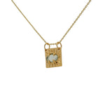 Collier doré plaque carrée oeil préhnite