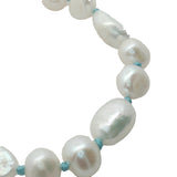 Collier doré perles de culture de différentes tailles avec noeuds turquoise 50 cm