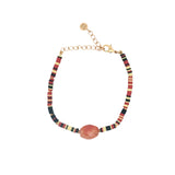 Bracelet doré disques vinyles colorés et onyx rouge