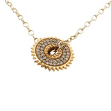 Collier doré médaillon dentelé oeil zircons 42 cm