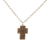 Collier doré croix pierre de lune et labradorite 50 cm