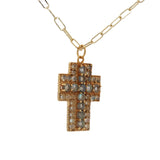 Collier doré croix pierre de lune et labradorite 50 cm