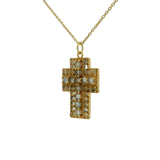 Collier doré croix duo labradorite et pierre de lune