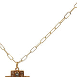 Collier doré croix pierre de lune et labradorite 50 cm
