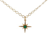 Collier doré étoile des vents onyx verte et zircons 42 cm