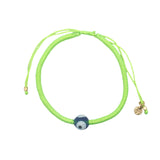 Bracelet doré cordon vert fluo oeil bleu