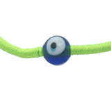 Bracelet doré cordon vert fluo oeil bleu