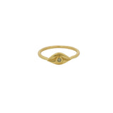 Small textured eye and stone gold ring