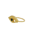 Gold ring with textured eye and stone