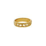 Gold ring with hollow eye and zircons