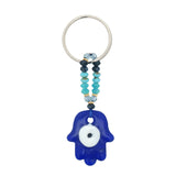 Porte-clefs petite main de Fatma oeil en pâte de verre soufflé bleu