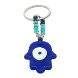 Porte-clefs petite main de Fatma oeil en pâte de verre soufflé bleu