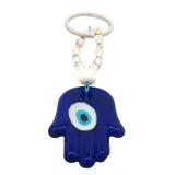 Porte-clefs main de Fatma oeil en pâte de verre soufflé bleu