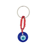 Porte-clefs oeil rond en pâte de verre soufflé bleu mix perles rouges