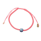 Bracelet doré cordon rose fluo oeil bleu