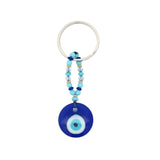 Porte-clefs oeil rond en pâte de verre soufflé bleu mix perles bleues