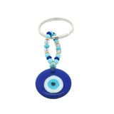 Porte-clefs oeil rond en pâte de verre soufflé bleu mix perles bleues