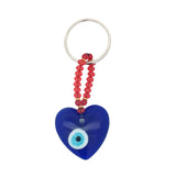 Porte-clefs coeur oeil en pâte de verre soufflé bleu