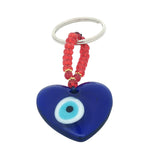 Porte-clefs coeur oeil en pâte de verre soufflé bleu