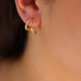 Double ring gold earrings with zircons