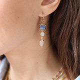 Golden earrings cascade of natural stones
