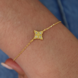 Gold star bracelet with white zircons