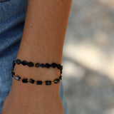 Gold bracelet and square natural stones