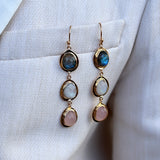 Golden earrings trilogy of faceted stones