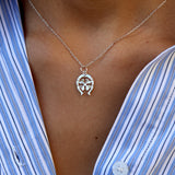 925 silver necklace with horseshoe, clover and white zircons