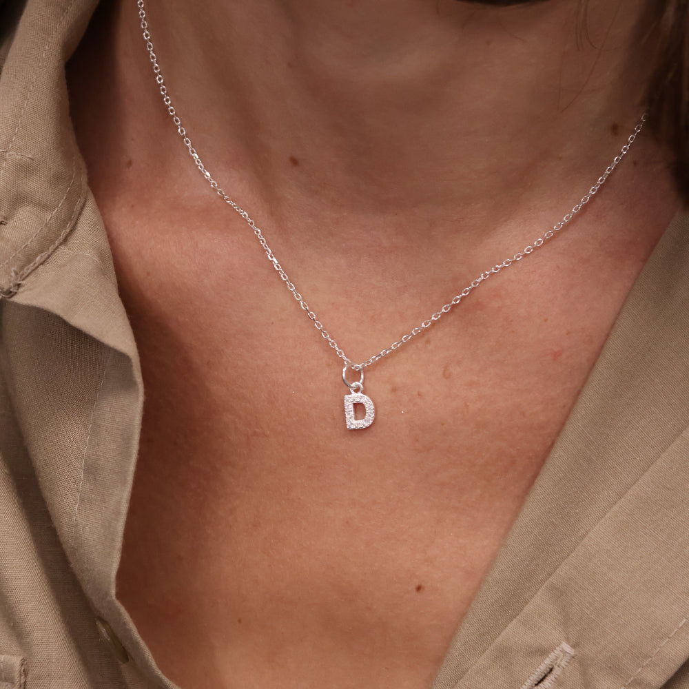 925 silver necklace with small zircon letter