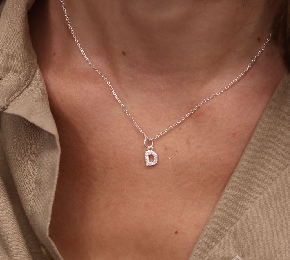925 silver necklace with small zircon letter