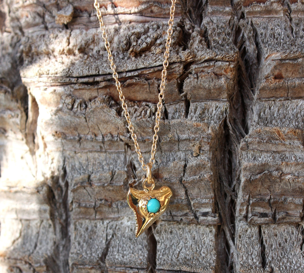 Gold shark tooth and stone necklace