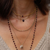 Collier maille rectangle et pierre naturelle lisse