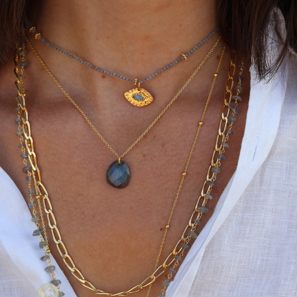 Collier doré pierre naturelle facettée 42 cm