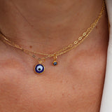 Gold necklace pendant eye blown glass round medium