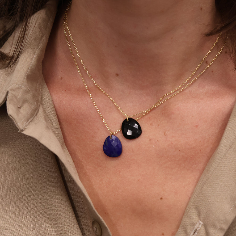 Collier doré pierre naturelle facettée 42 cm