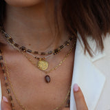 Rectangle mesh necklace and smooth natural stone