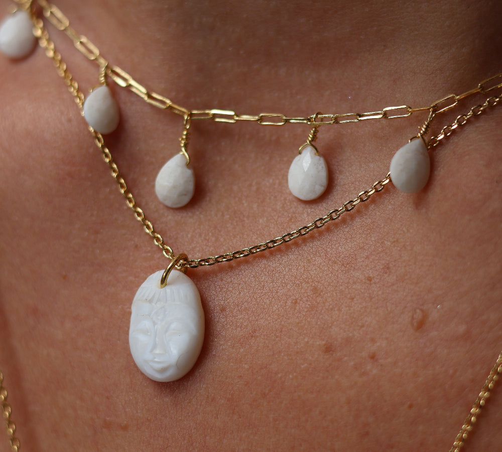 Golden necklace with natural stone Buddha pendant