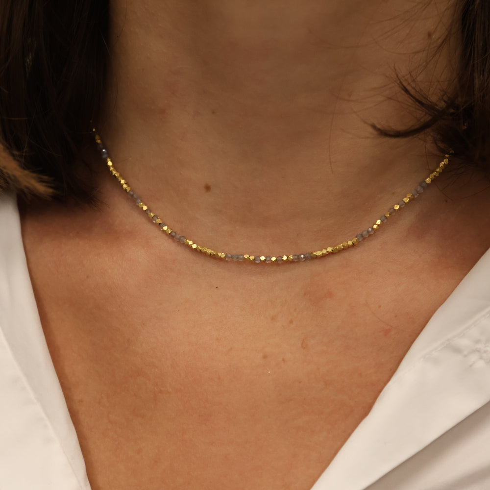 Gold pearl and stone choker necklace