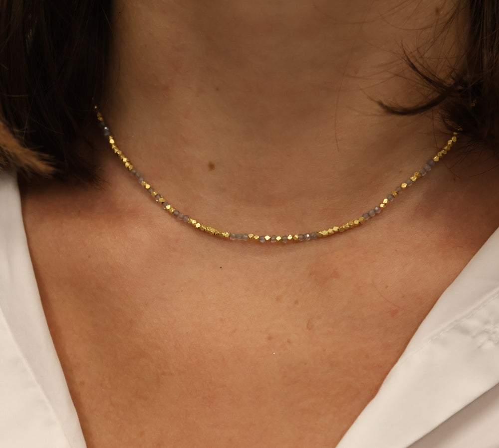 Gold pearl and stone choker necklace