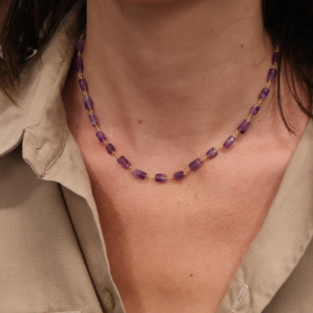 Gold choker with rectangular stones