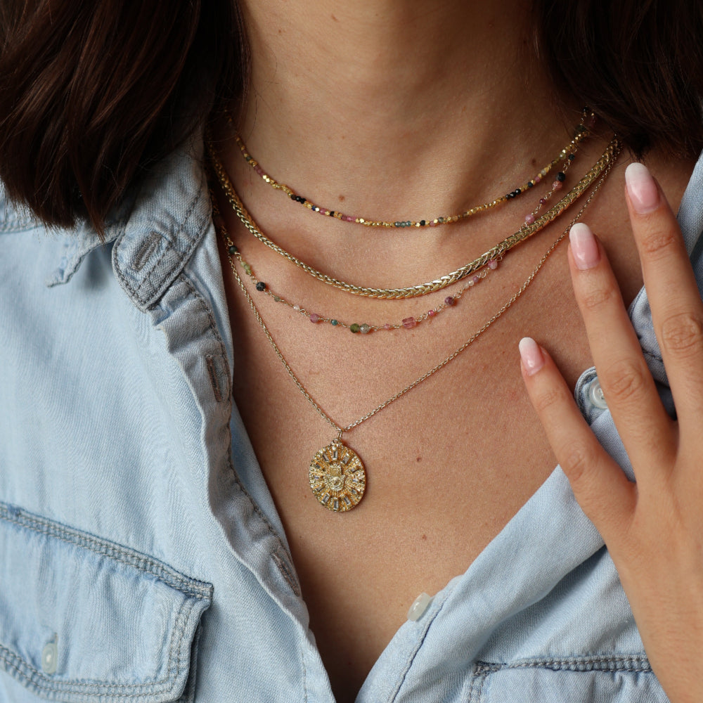 Gold pearl and stone choker necklace