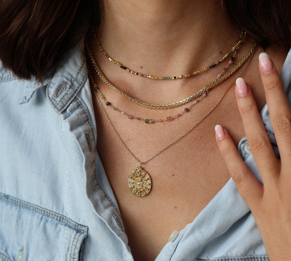 Gold pearl and stone choker necklace