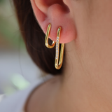 Large link gold zircon earrings