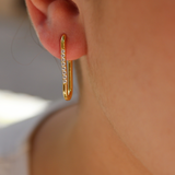 Large link gold zircon earrings