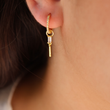 Mini gold hoop with zircons and baguette